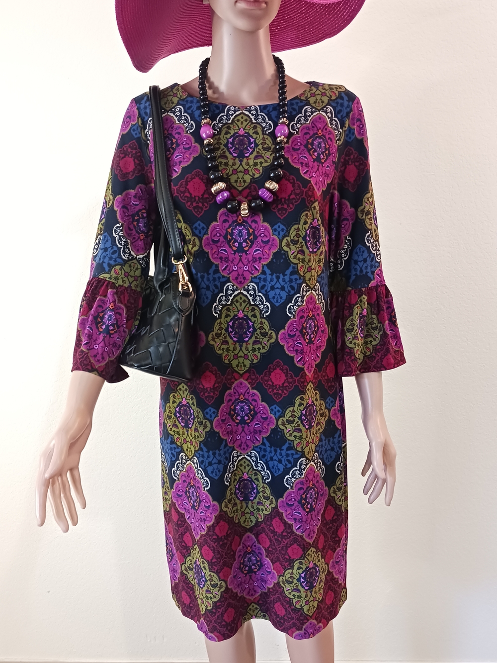 Chico's Womens Neon Church Dress Mother / First Lady Vibes / Bell Sleeve Sz S